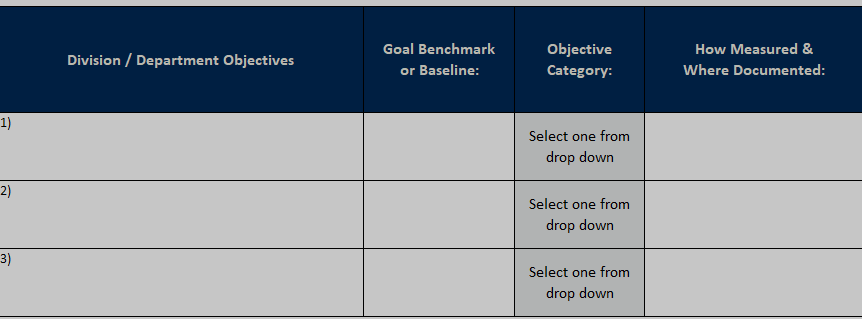 screengrab from department objectives worksheet.