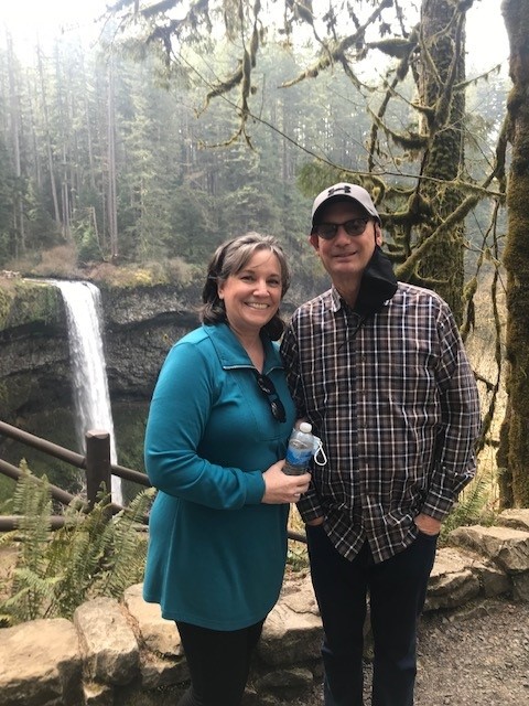 Pam Fiorini at Silver Falls State Park with her husband