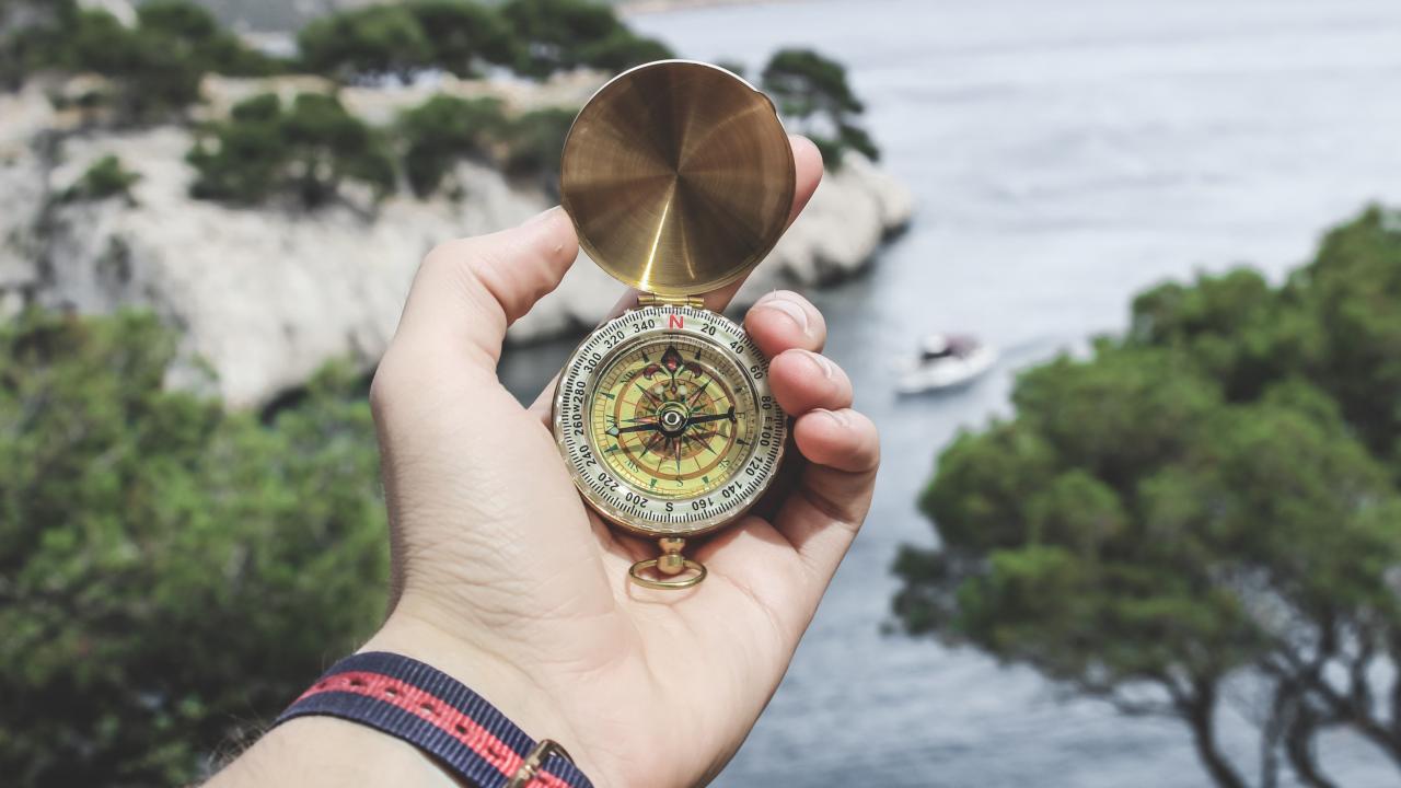 hand with compass