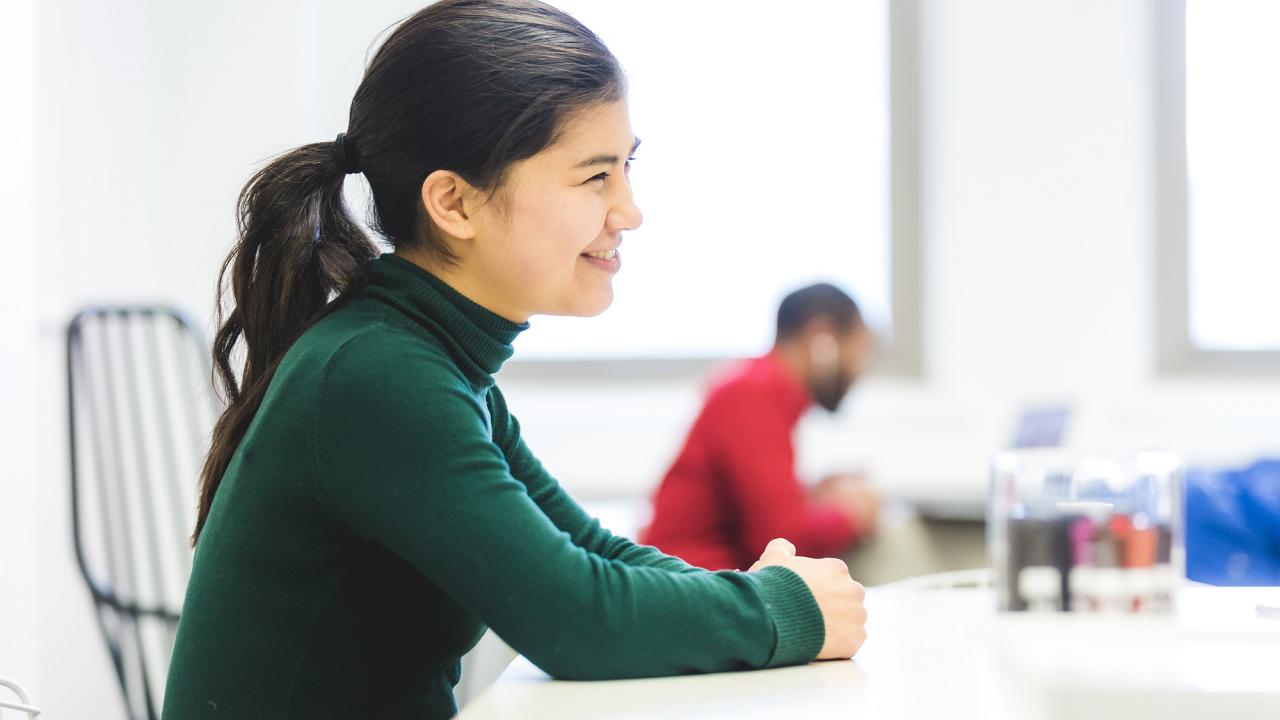 smiling woman in office