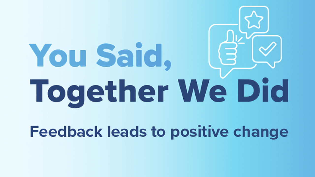 Graphic banner reading "You Said, Together We Did" on blue background with feedback icons