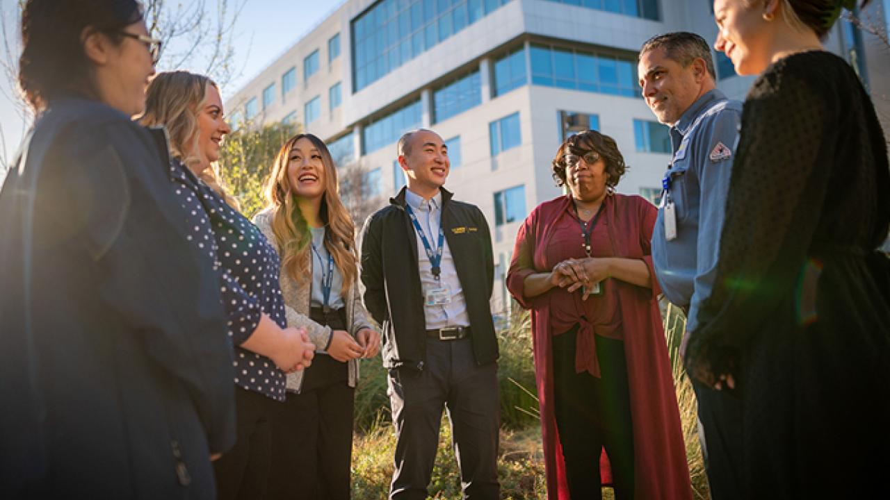 Members of Staff Assembly gathered outdoors promoting the interests and welfare of all at UC Davis and UC Davis Health