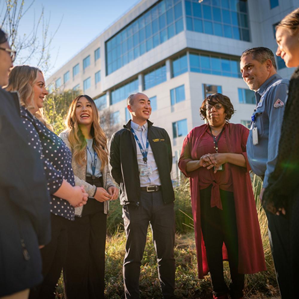 Members of Staff Assembly gathered outdoors promoting the interests and welfare of all at UC Davis and UC Davis Health