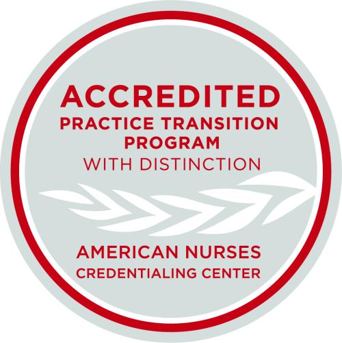 ANCC logo that reads "Accredited Practice Transition Program with Distinction" and "American Nurses Credentialing Center