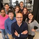 Professor Luis Fernando Santana, Department of Physiology and Membrane Biology, and his lab team in Tupper Hall on the Davis campus, early February 2020, prepandemic. Pictured (clockwise from lower left, behind the professor): Collin Matsumoto, Dellaney Rudolph, Eric Arreola, Samantha O'Dwyer, Nathan Grainger, Laura Guarina and Stephanie Palacio. (Karin Higgins/UC Davis)