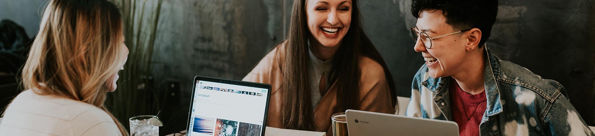 People smiling during meeting.